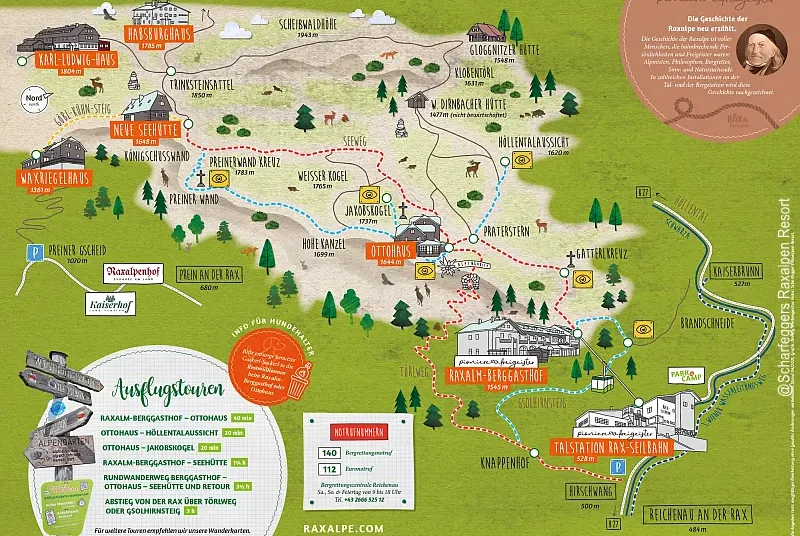 Grafik Wanderkarte Raxalpe mit Ausflugstouren