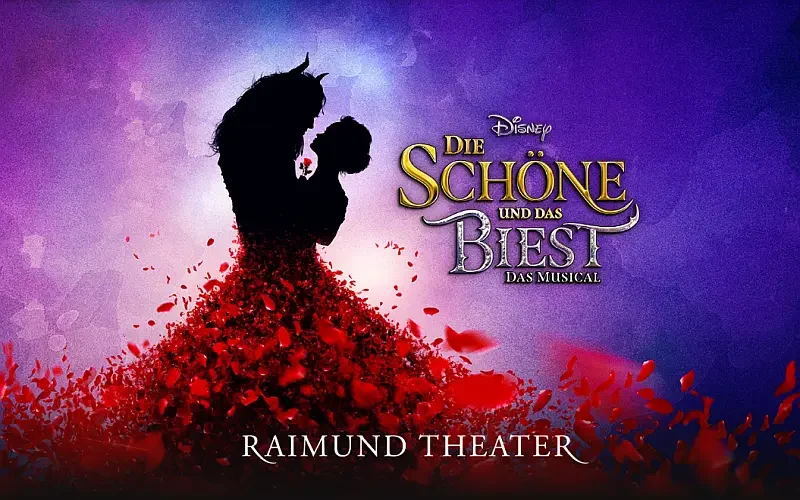 Sujet in den Farben lila und rot vom Musical "Die Schöne und das Biest"