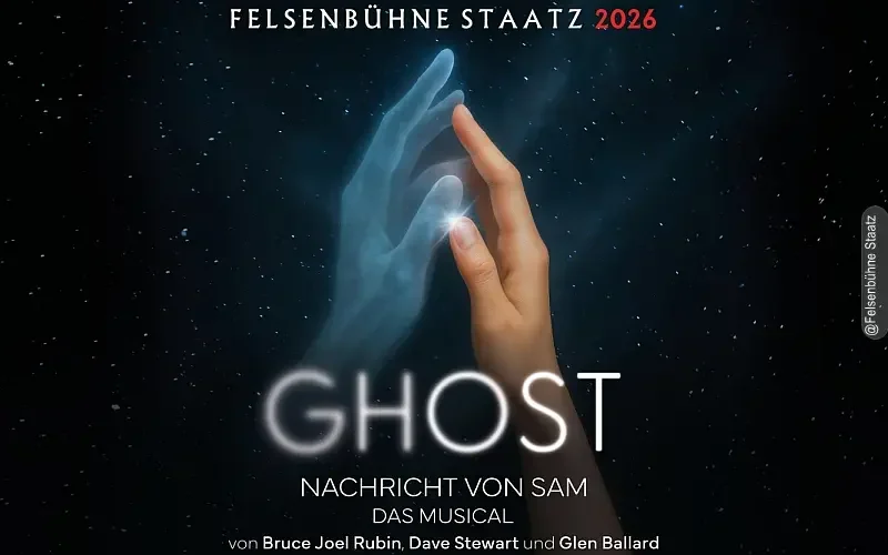 Sujet zum Film Ghost - Nachricht von Sam, zwei Hände, deren Fingerspitzen sich berühren, eine davon durchsichtig-geisterhaft